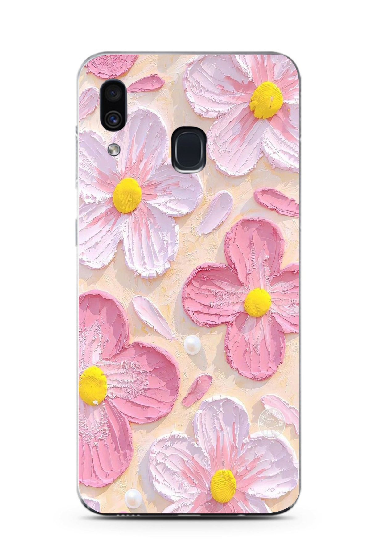 moonset Samsung Galaxy A20 / A30 Uyumlu Pastel Çiçek Tasarımlı Baskılı Şeffaf Telefon Kılıfı