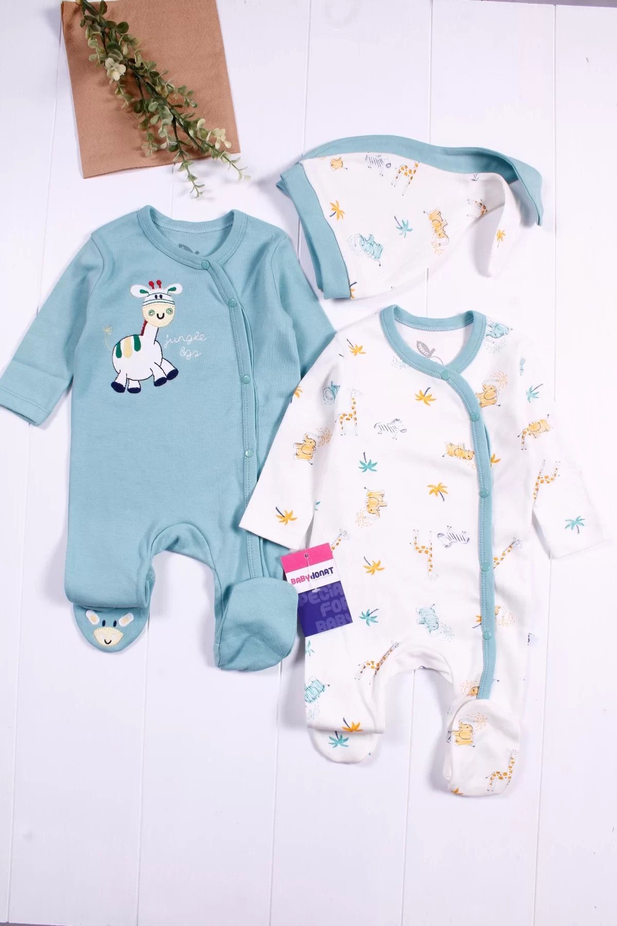 Shop58 Zürafa Nakışlı Erkek Bebek 4'lü Tulum Seti