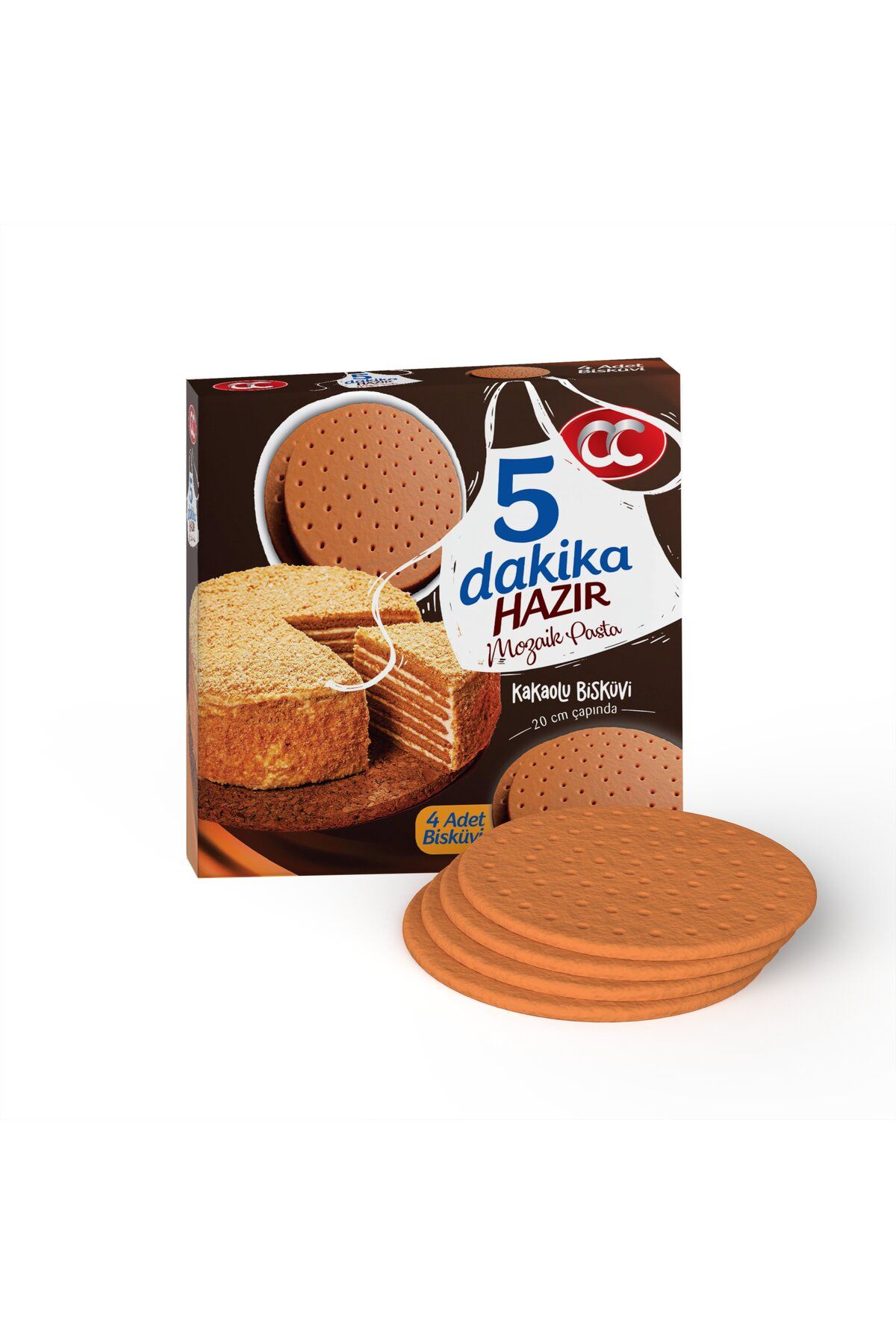 CC 5 Dakika Mozaik Pasta 5 Dakika Hazır Mozaik Pasta - 20 cm Çapında 4 Kat KAKAOLU Pasta Tabanı Bisküvisi