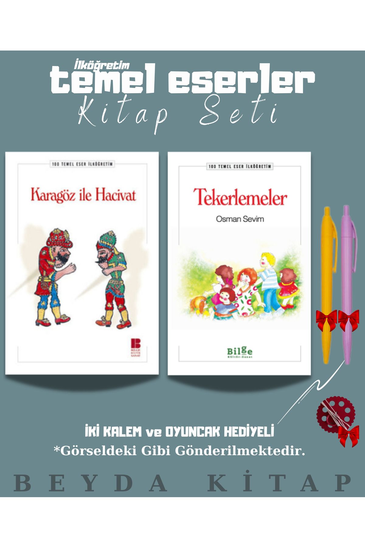 Bilge Kültür Sanat Karagöz ile Hacivat - Tekerlemeler - Oyuncak ve Kalem Hediyeli - 100 Temel Eser Kitap Seti