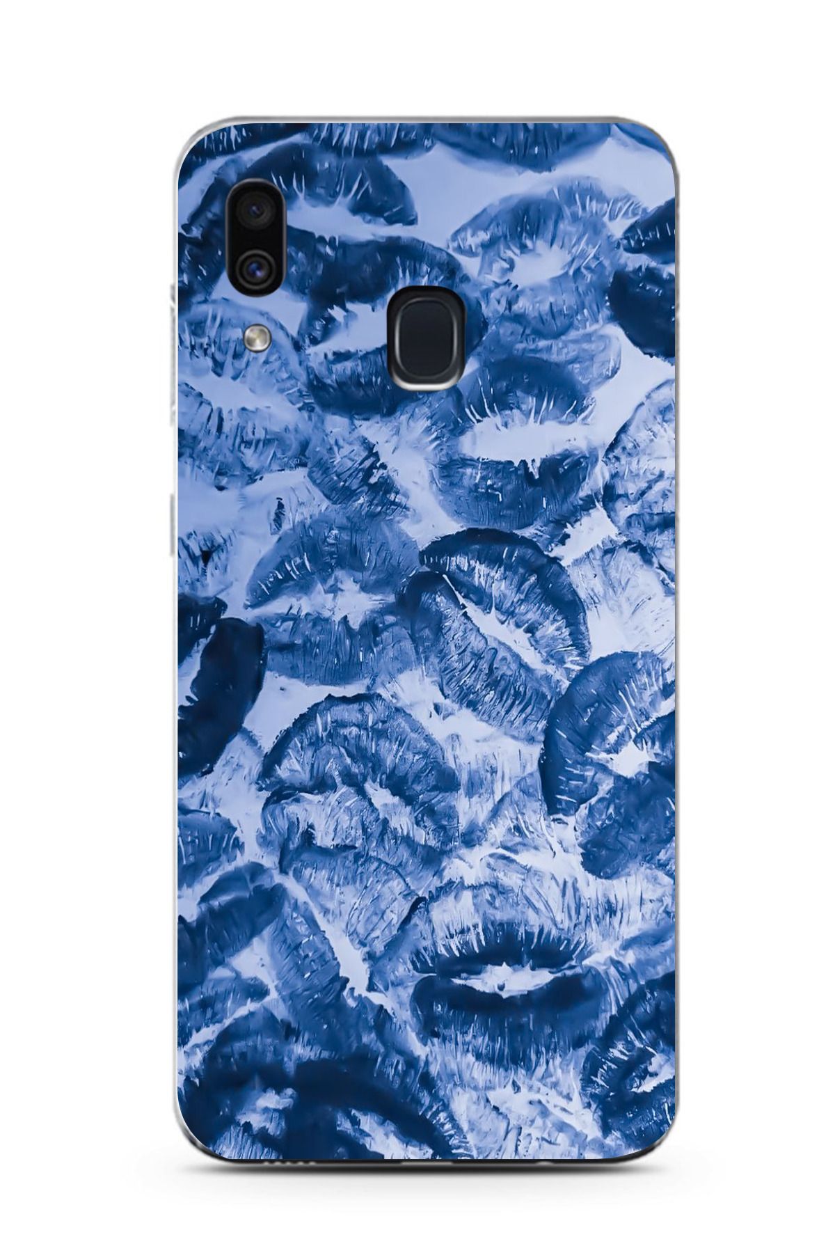 moonset Samsung Galaxy A20 / A30 Uyumlu Mavi Dudaklar Tasarımlı Baskılı Şeffaf Telefon Kılıfı
