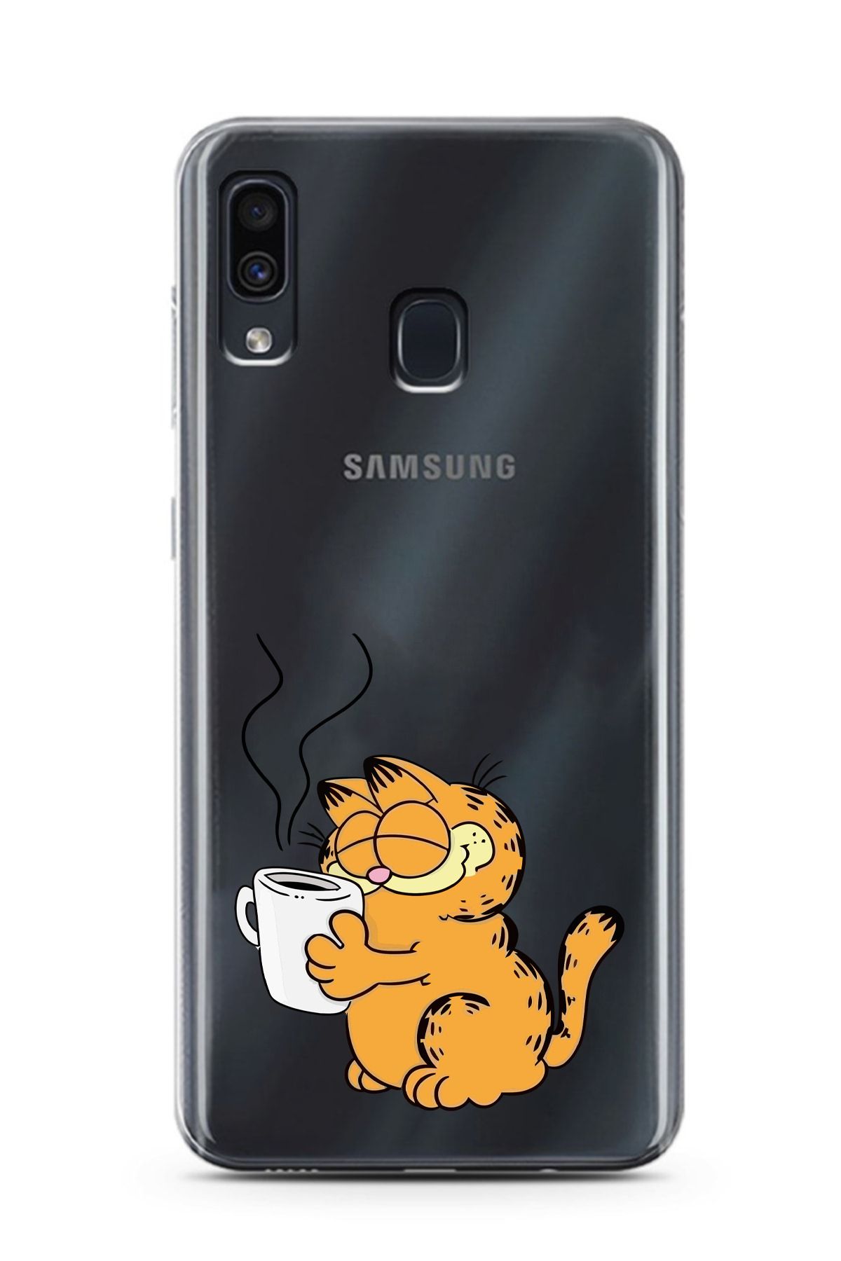moonset Samsung Galaxy A20 / A30 Uyumlu Garfield Tasarımlı Baskılı Şeffaf Telefon Kılıfı