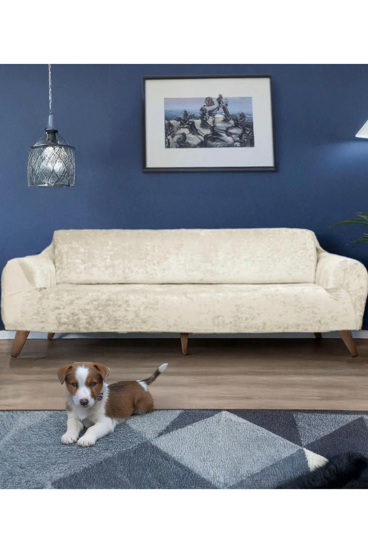 Home Kadife Geçirmeli Koltuk Örtü Seti 3+3