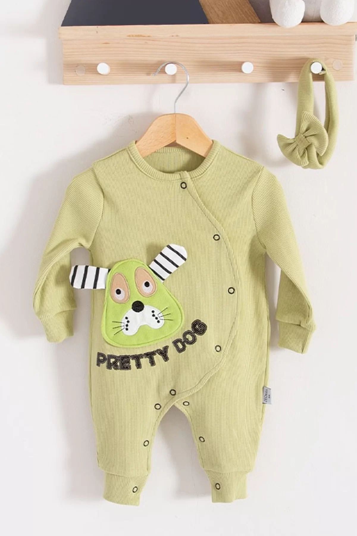 Shop58 Pretty Dog Nakışlı Bandanalı % 100 Pamuk Kız Bebek Tulumu
