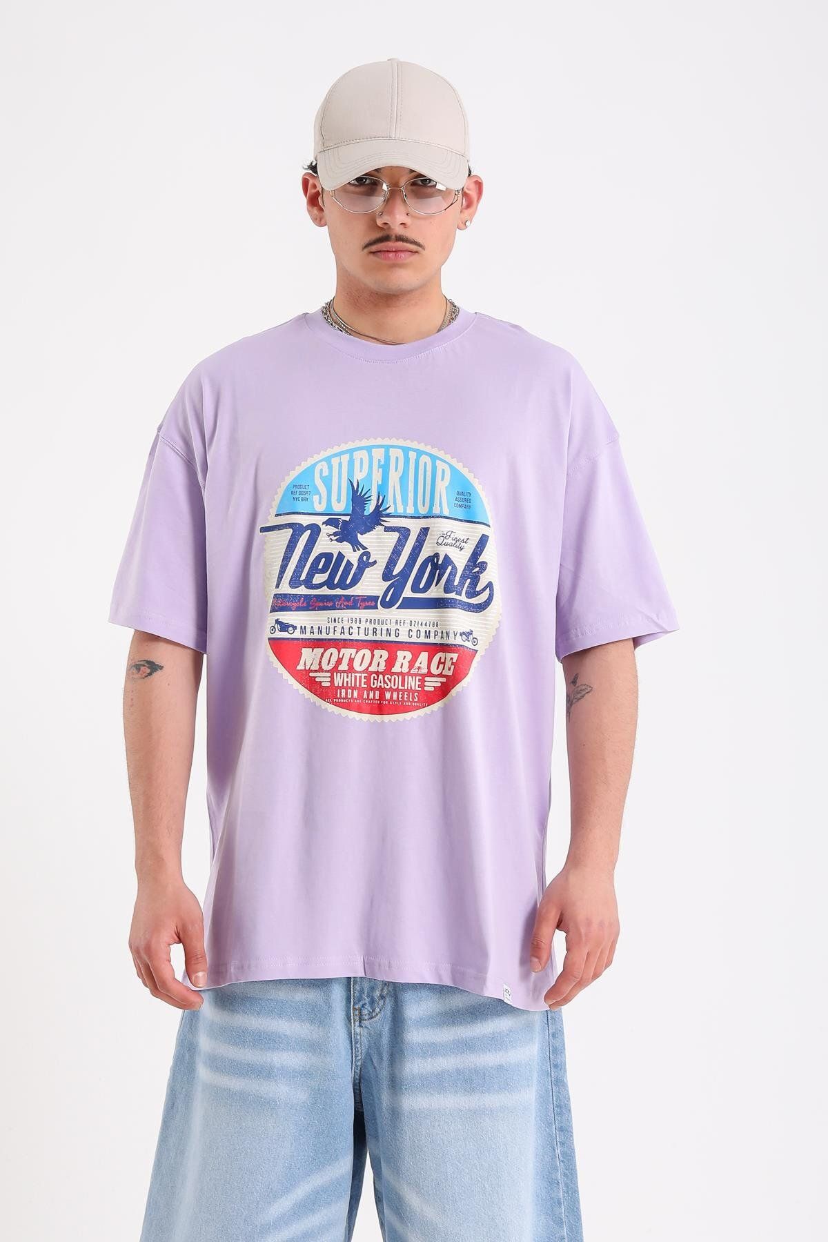 Jr.Crime Newyork Baskılı Lila Oversize Tshirt