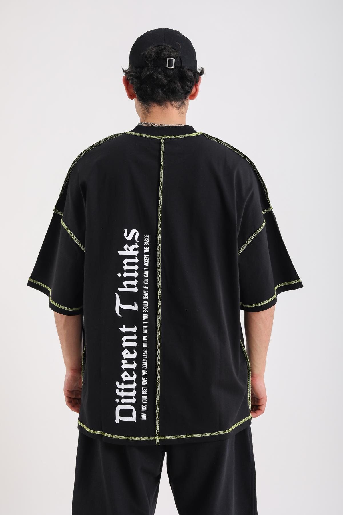 Jr.Crime Kontrast Dikiş Thinks Baskılı Siyah Oversize Tshirt