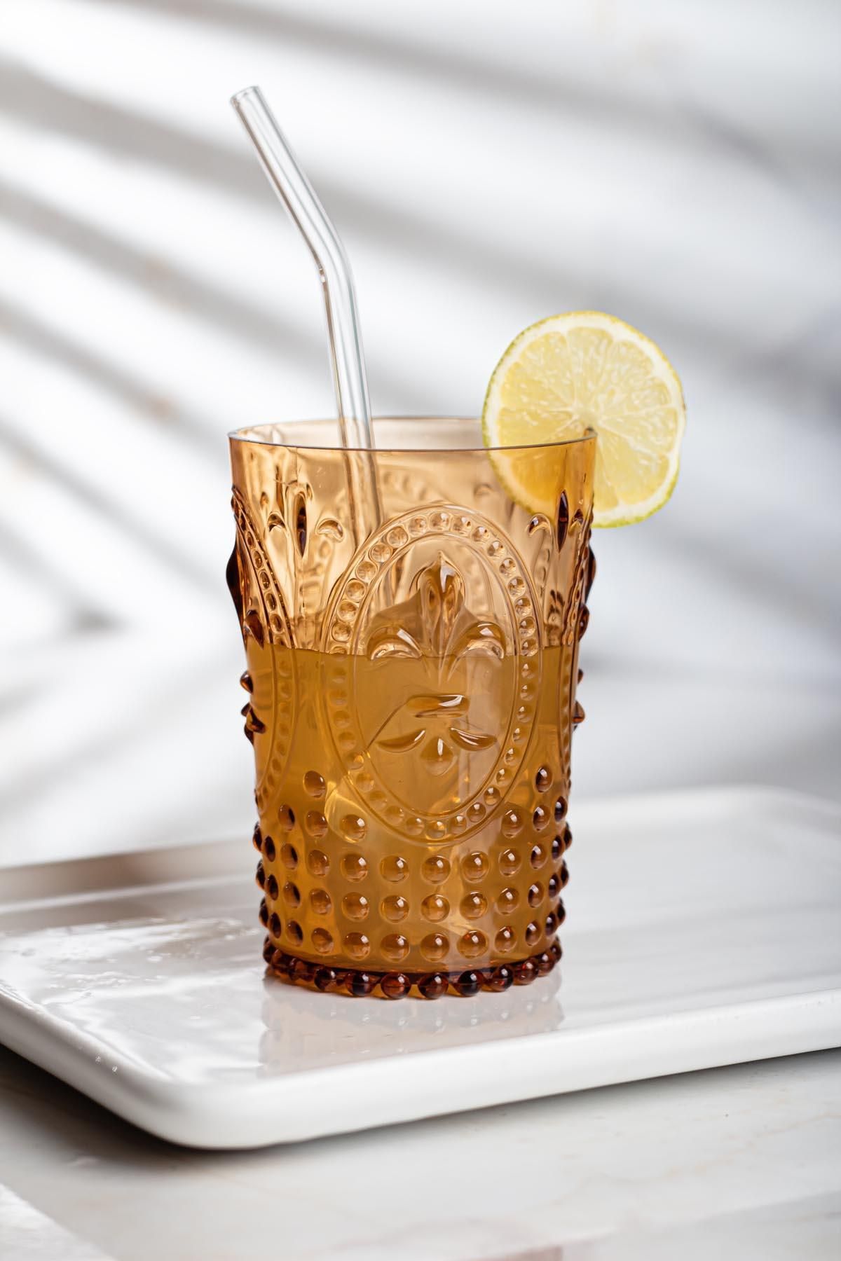 Shop58 Akrilik Bal Tekli Kısa Bardak & Su Meşrubat Kahve Yanı Bardağı 400 ml ( Cam Değildir )
