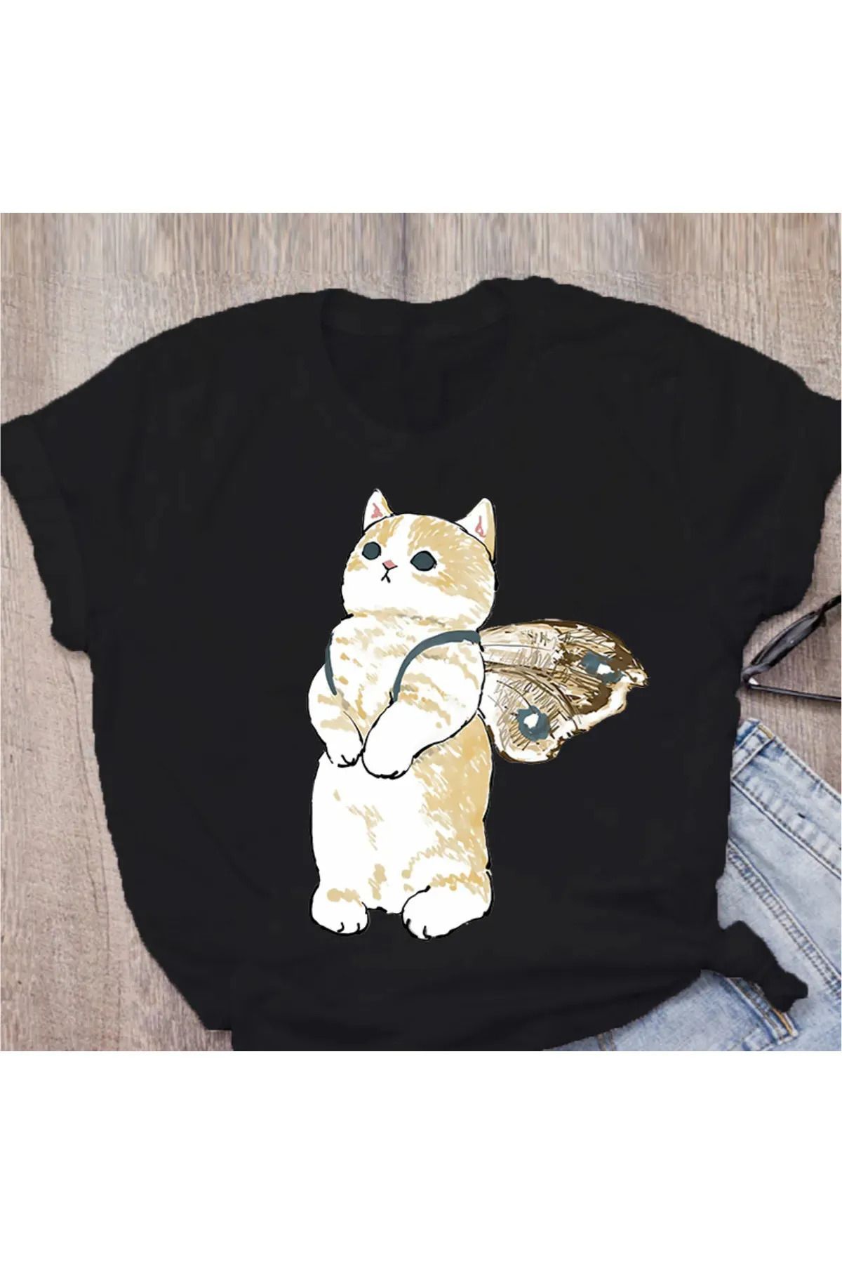 FeaR LeeS Sevimli kedi komik baskılı Kadın T-shirt