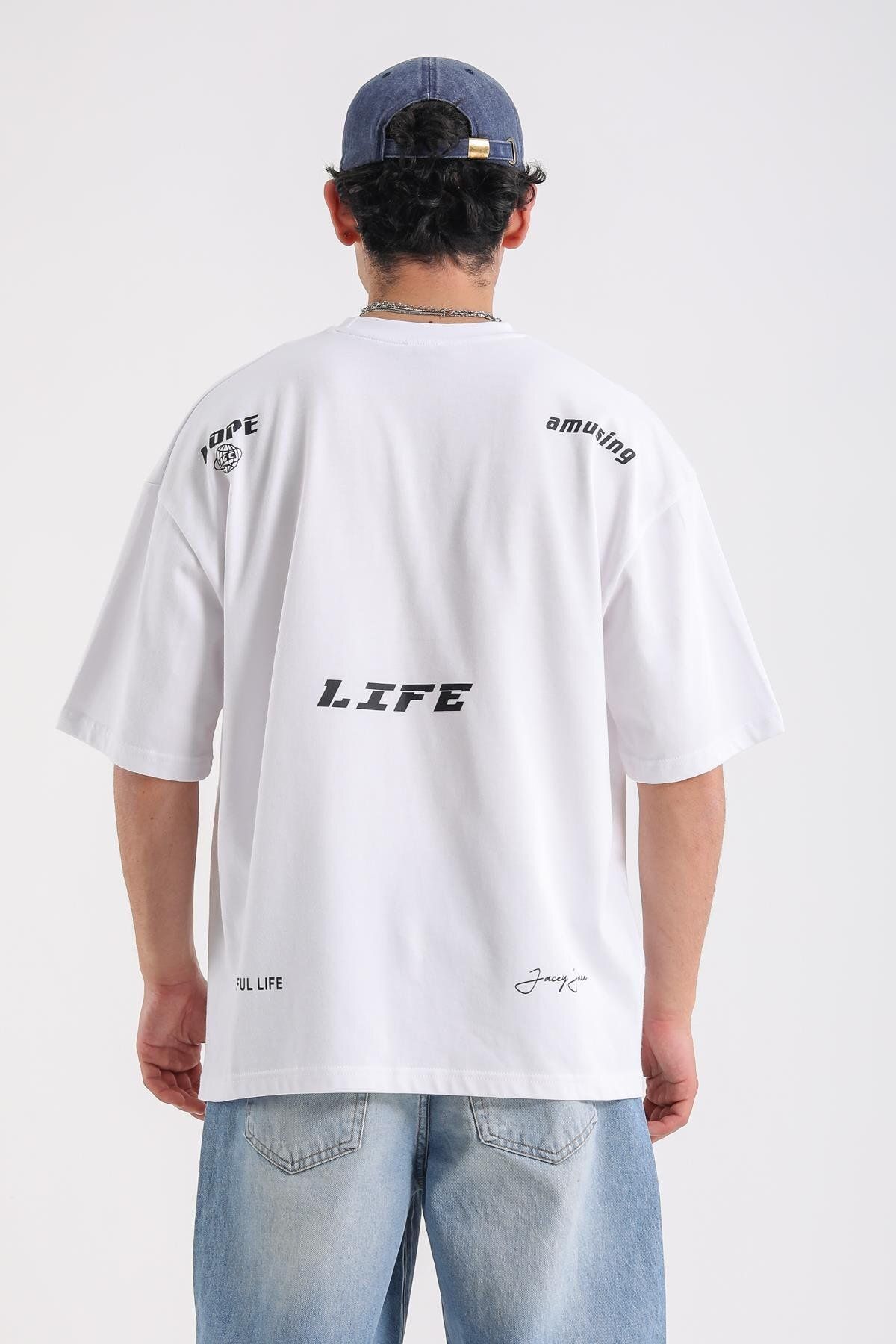 Jr.Crime Life Baskılı Beyaz Oversize Tshirt