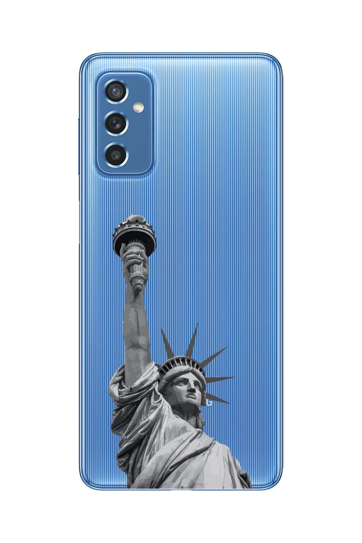 moonset Samsung Galaxy M52 Uyumlu Özgürlük Heykeli Tasarımlı Baskılı Şeffaf Telefon Kılıfı