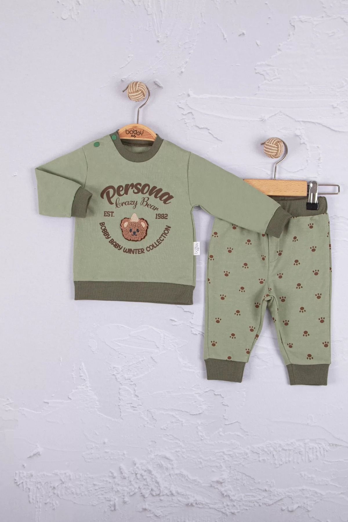 Shop58 Persona Bear Nakışlı % 100 Pamuk 2'li Erkek Bebek Takım