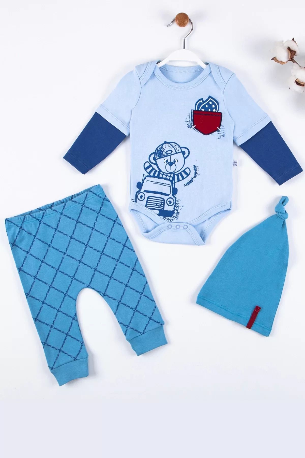 Shop58 Cep Nakışlı Bear Desenli 3'lü % 100 Pamuklu Erkek Takım