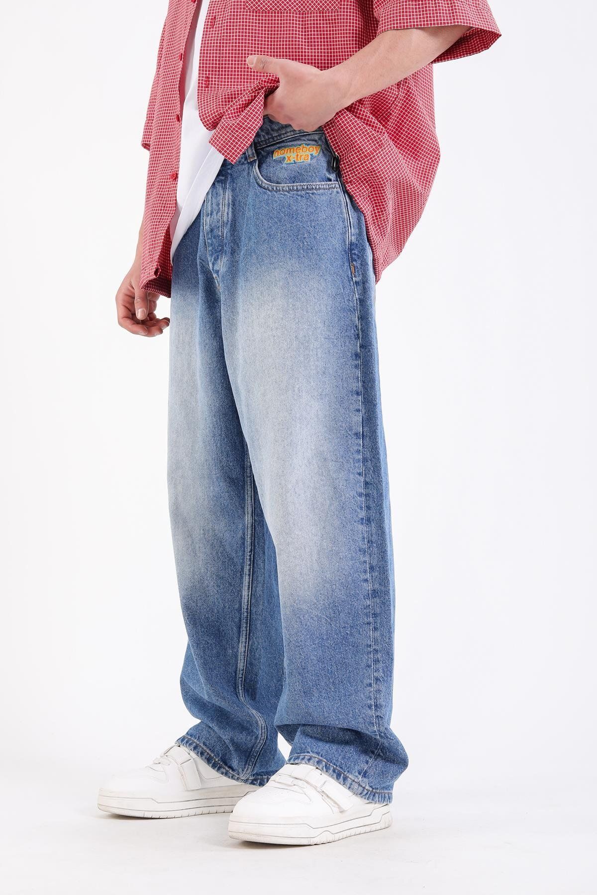 Jr.Crime Homeboy Eskitme Detay Koyu Mavi Baggy Jean Pantolon