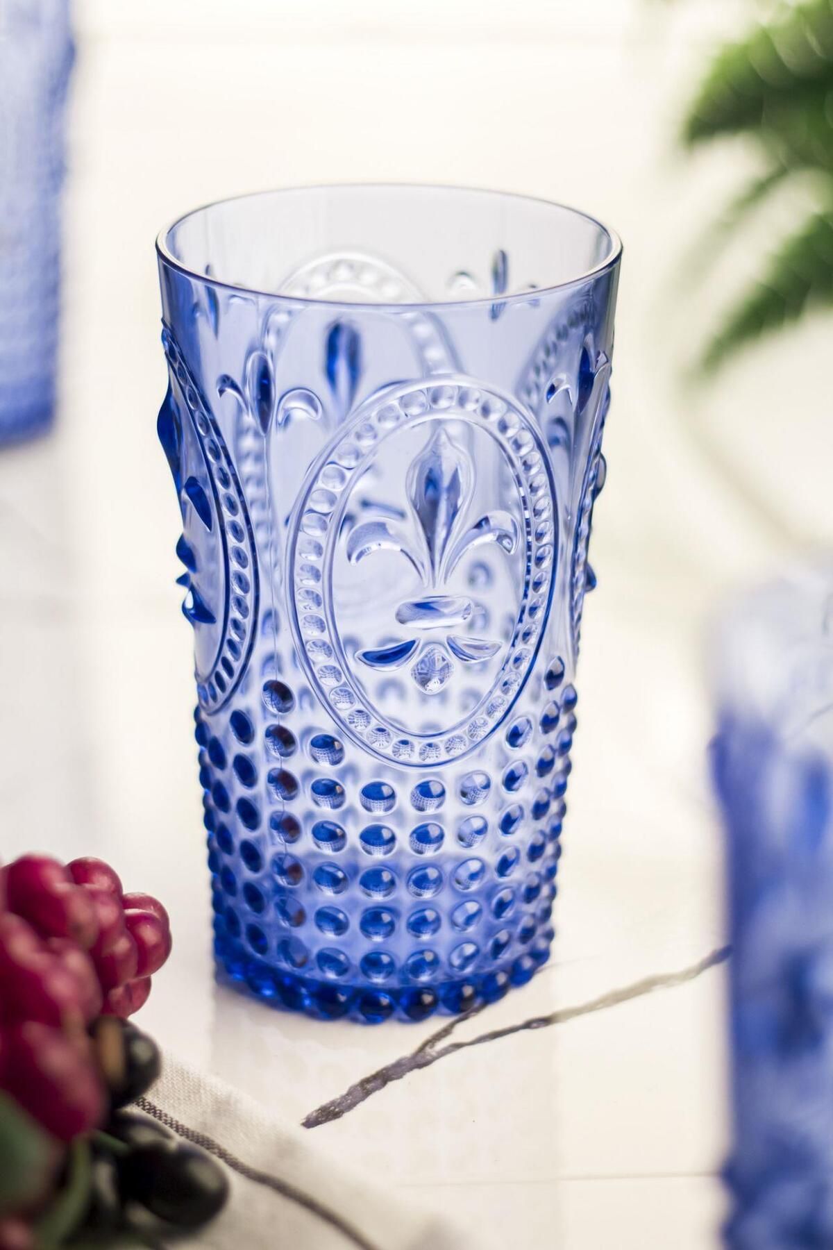 Shop58 Akrilik Mavi Tekli Uzun Bardak & Su Meşrubat Bardağı 750 ml ( Büyük Boy & Cam Değildir )