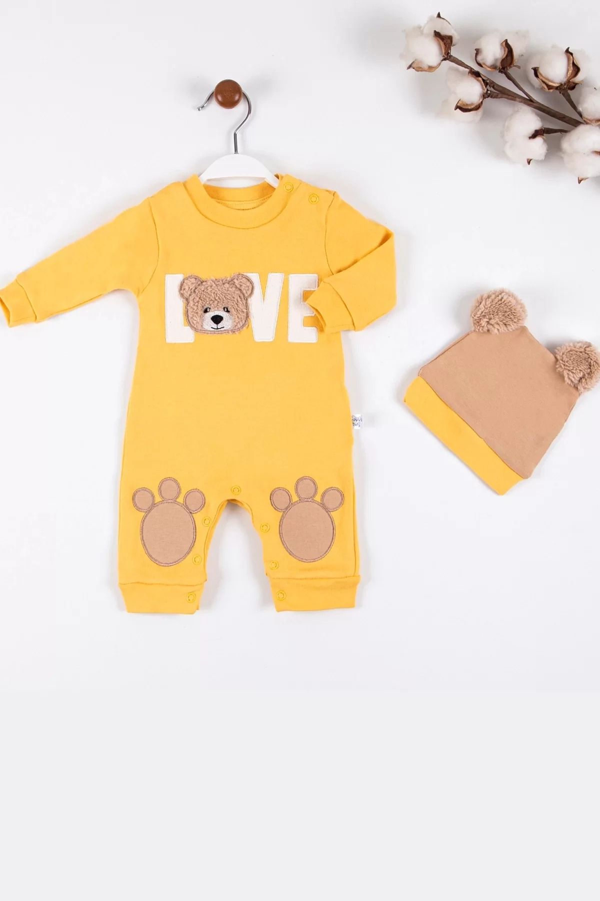 Shop58 Love Bear Nakışlı % 100 Pamuk Erkek Bebek Tulumu