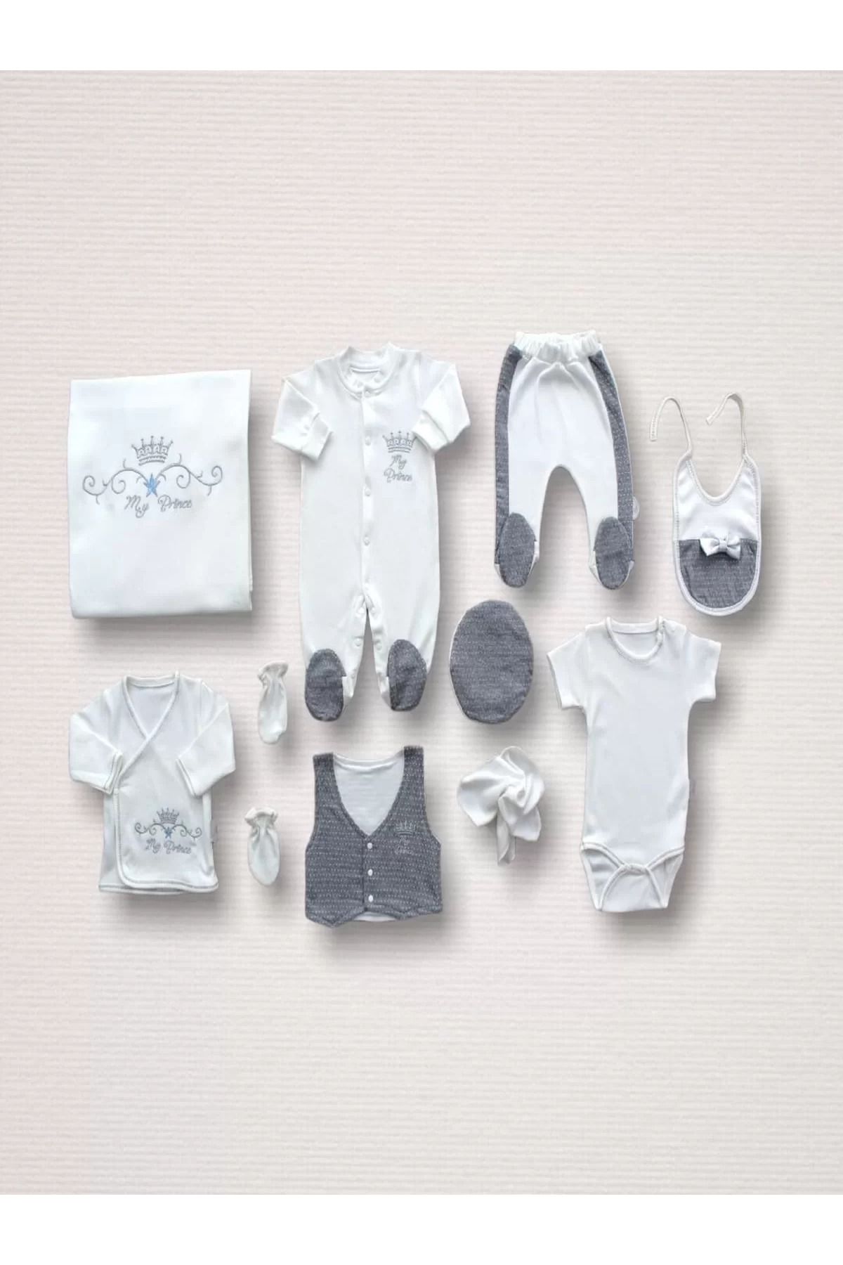 Shop58 Süper Prens Nakışlı %100 Cotton Antibakteriyel 10lu Zıbın Takımı Hastane Çıkışı