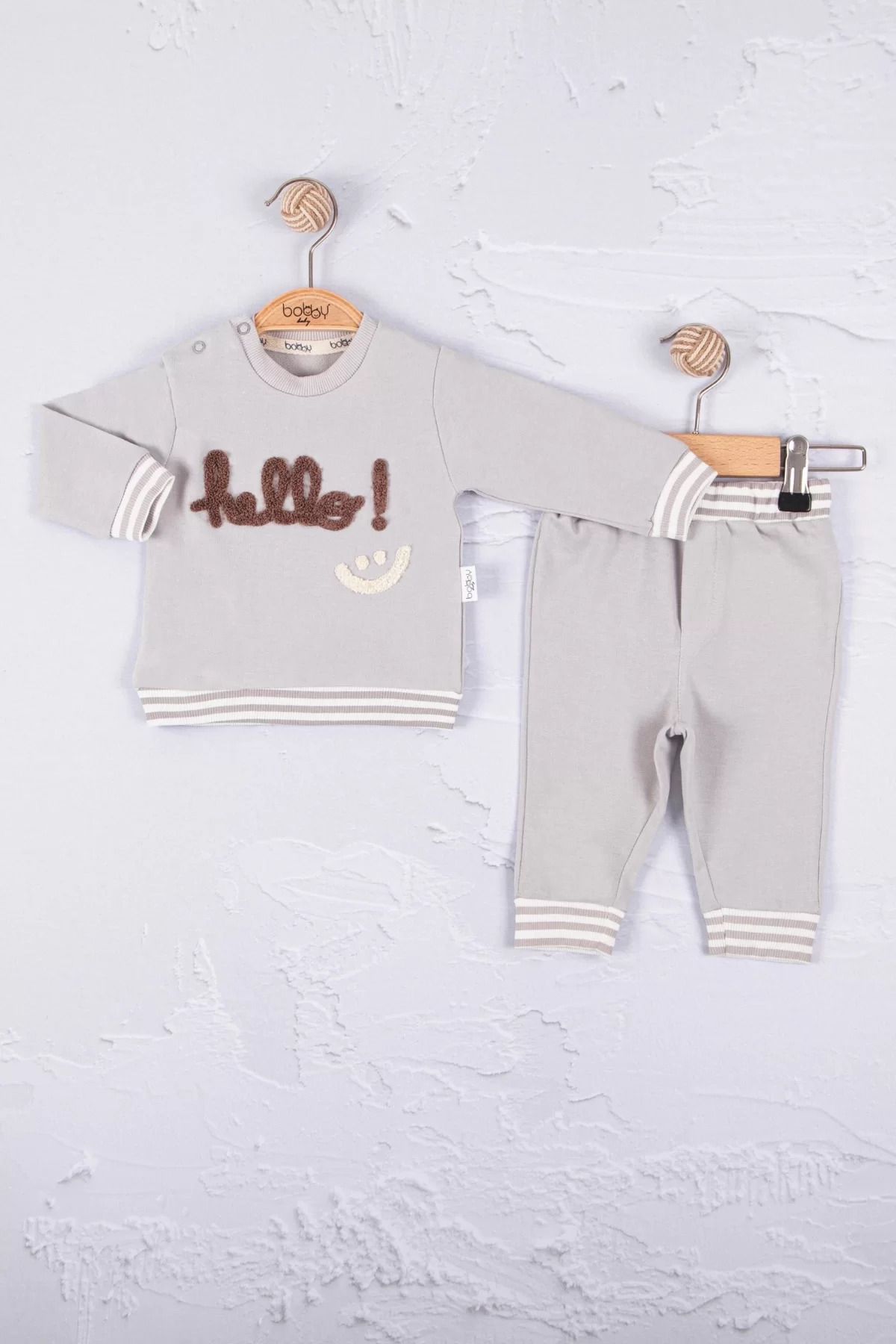 Shop58 Hello Nakışlı % 100 Pamuk 2'li Erkek Bebek Takım
