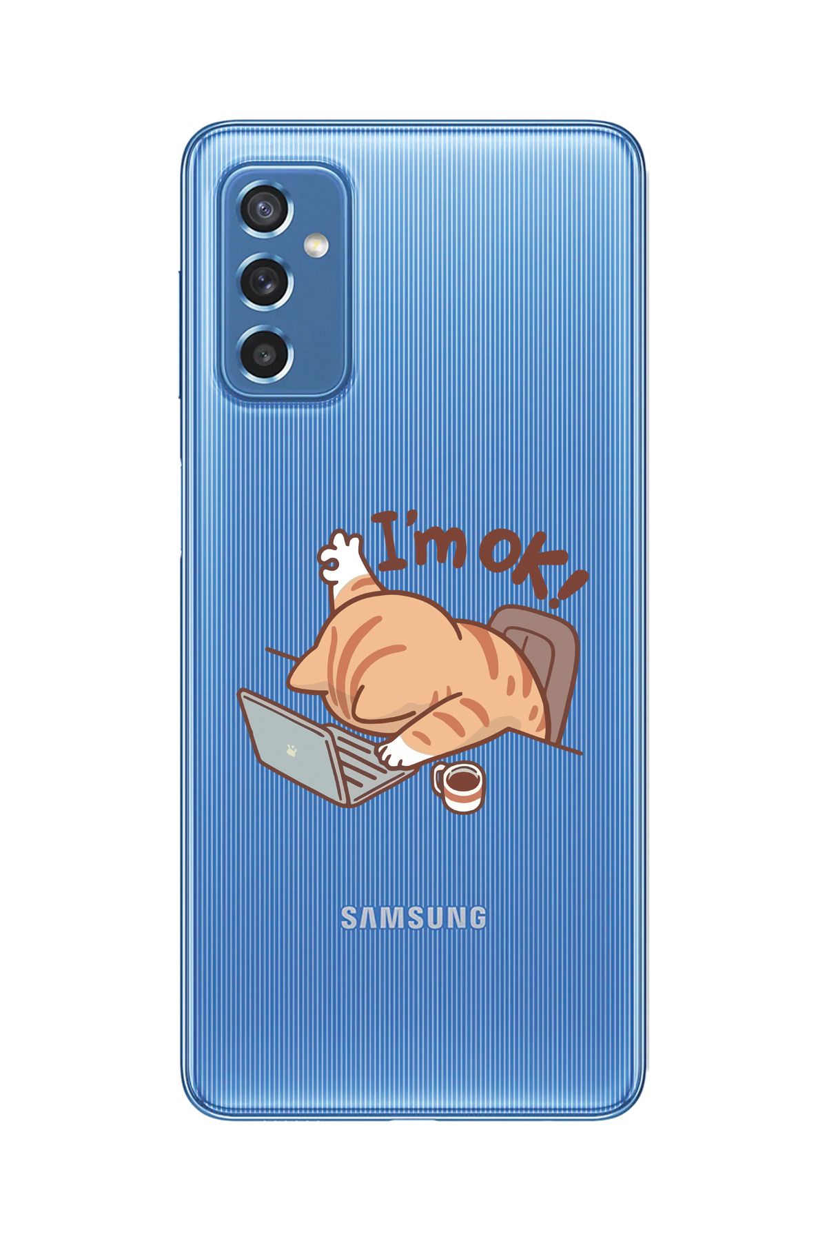 moonset Samsung Galaxy M52 Uyumlu Sevimli Kedi Tasarımlı Baskılı Şeffaf Telefon Kılıfı