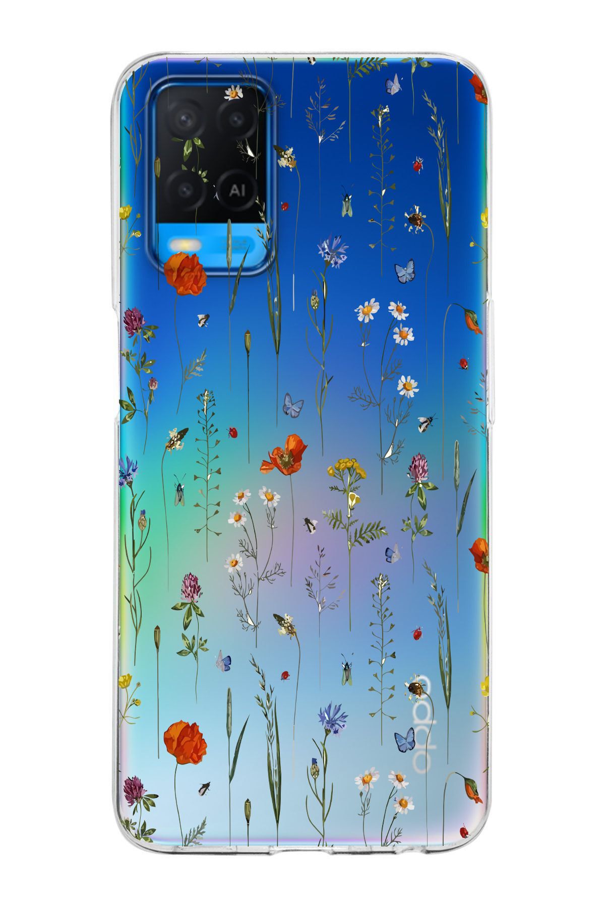moonset Oppo A54 Uyumlu Çiçekler Tasarımlı Baskılı Şeffaf Telefon Kılıfı
