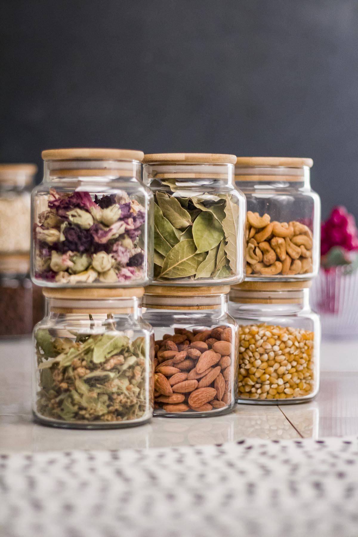 Shop58 6'lı Bambu Kapaklı Cam Kavanoz & Baharat Takımı & Baharatlık Seti 500 ML ( Vakum Kapak )