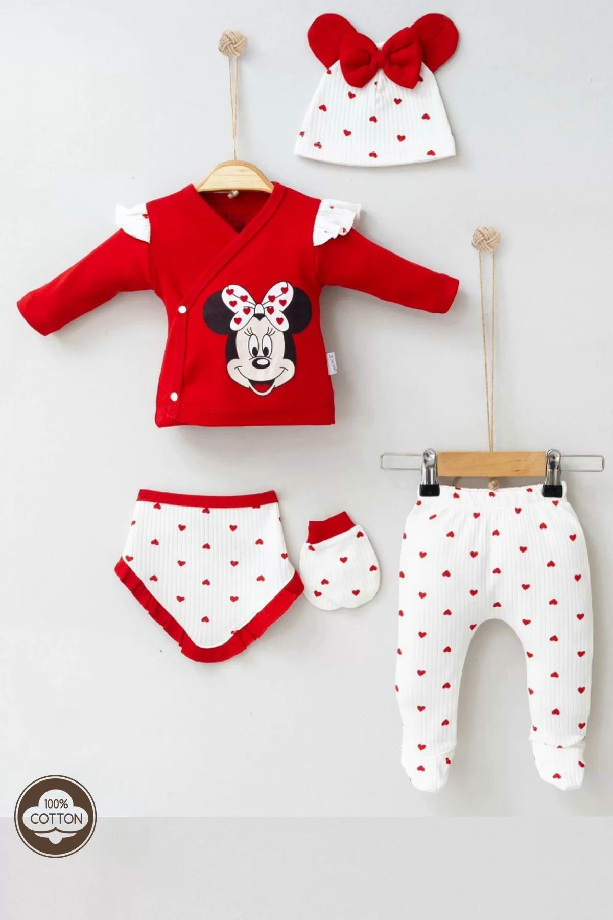 Shop58 Mickey Desenli % 100 Pamuk 5'li Kız Bebek Hastane Çıkışı