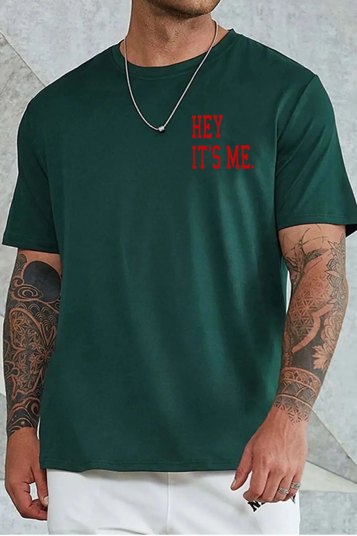 qavnas Unisex Hey IT s me Baskılı Rahat Kesim Yeşil T-Shirt