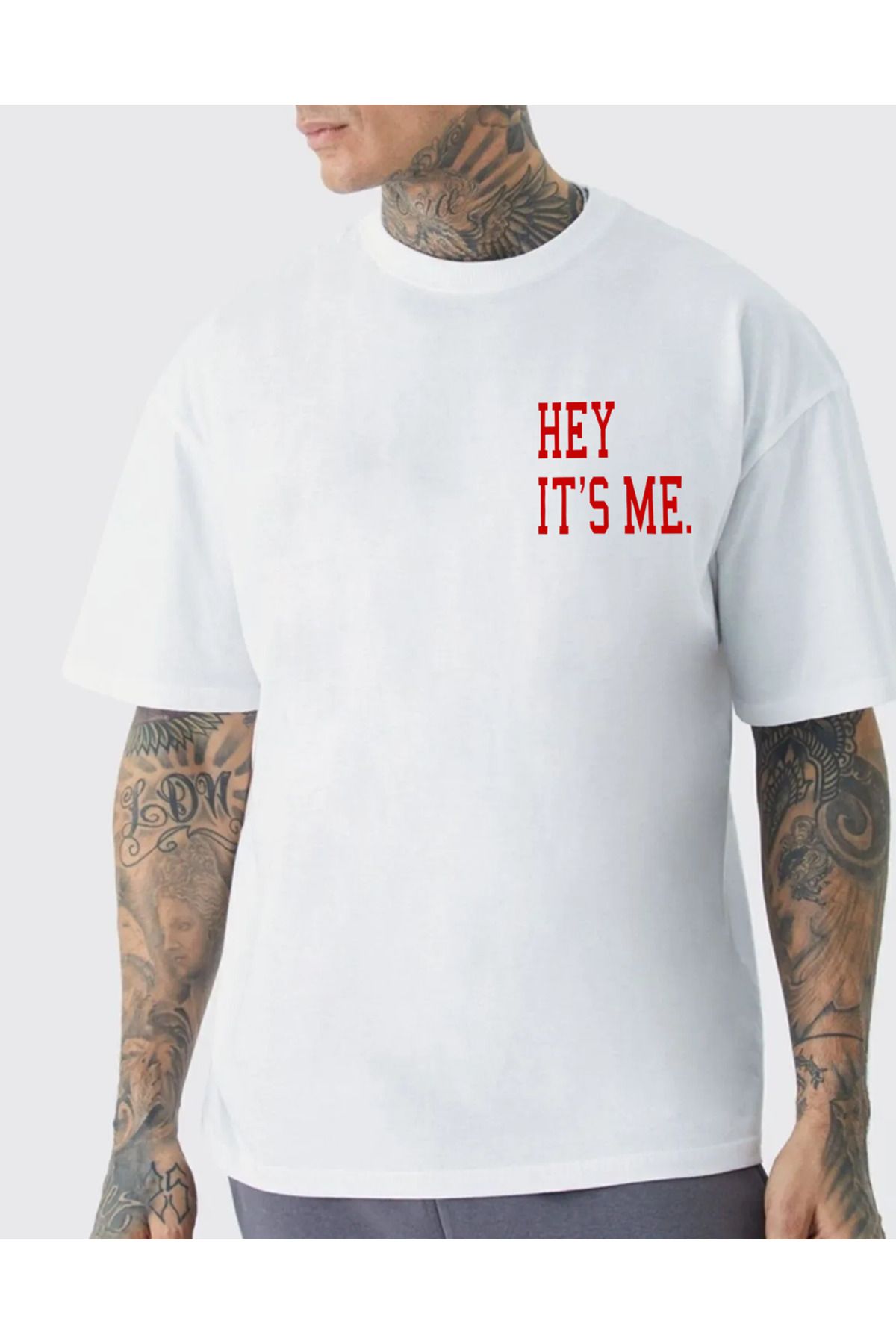 qavnas Unisex Hey IT s me Baskılı Rahat Kesim Beyaz T-Shirt