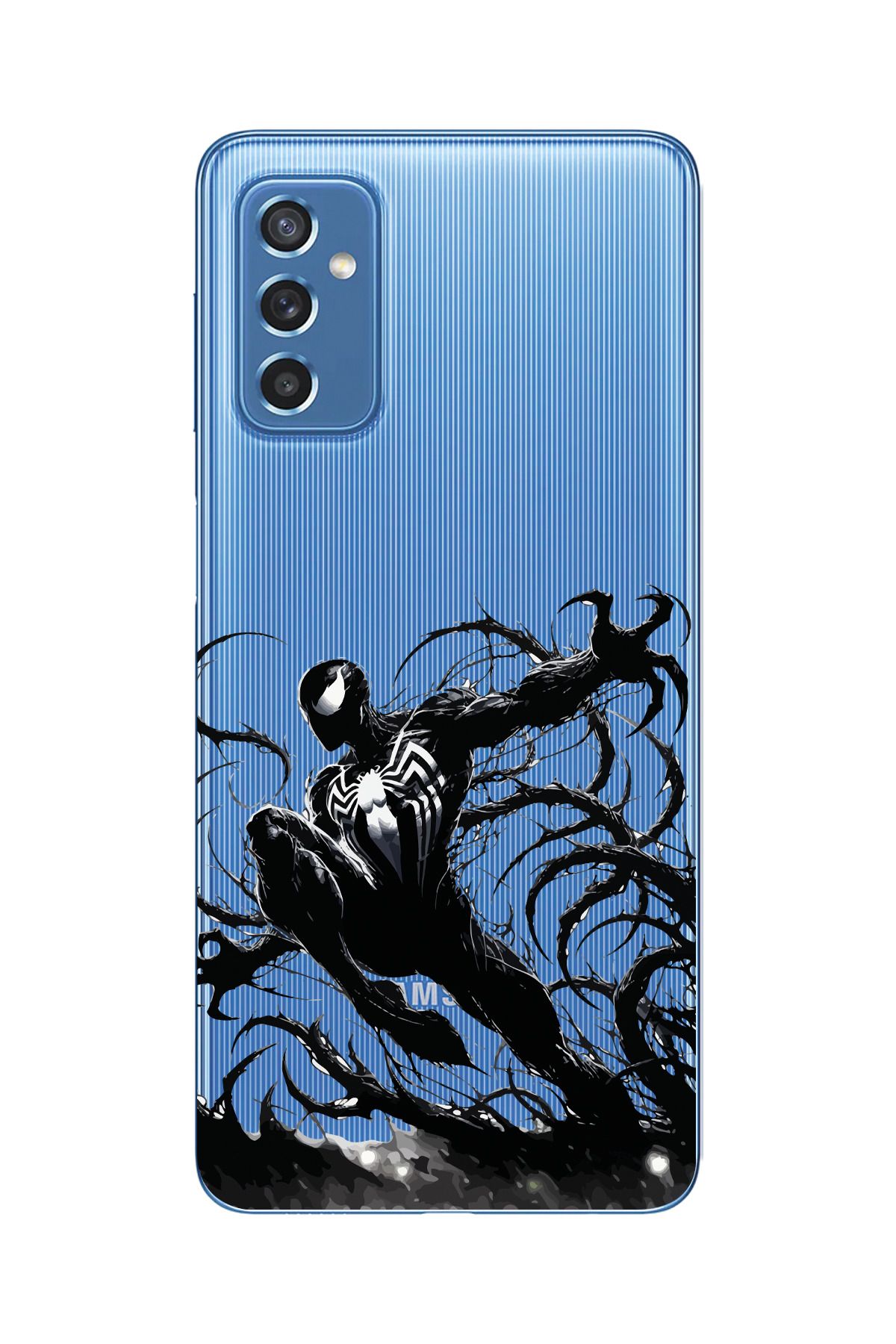moonset Samsung Galaxy M52 Uyumlu Siyah Örümcek Tasarımlı Baskılı Şeffaf Telefon Kılıfı