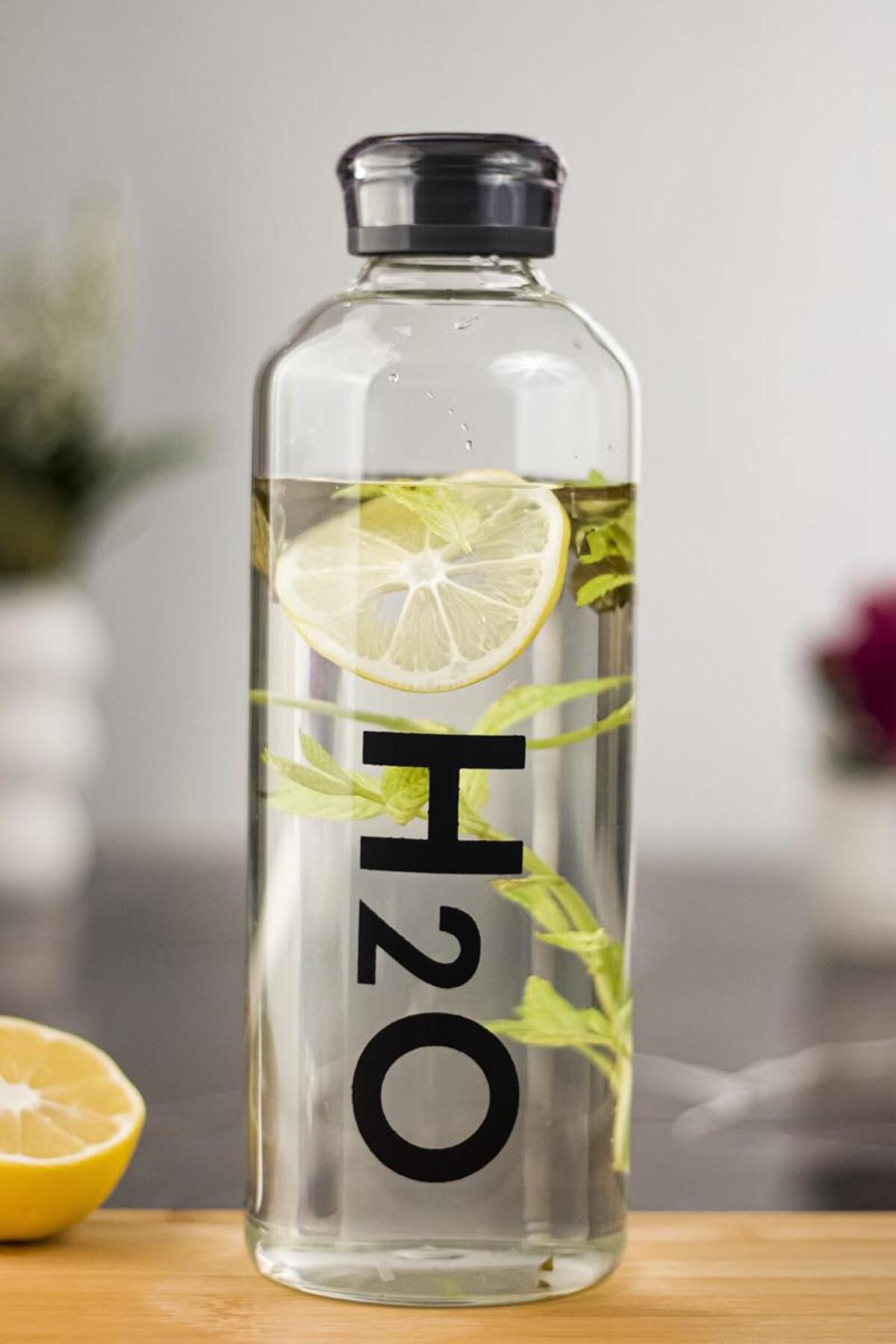 Shop58 H2o Borosilikat Cam Matara Vakum Kapaklı Su Şişesi Suluk Siyah 1000 ML
