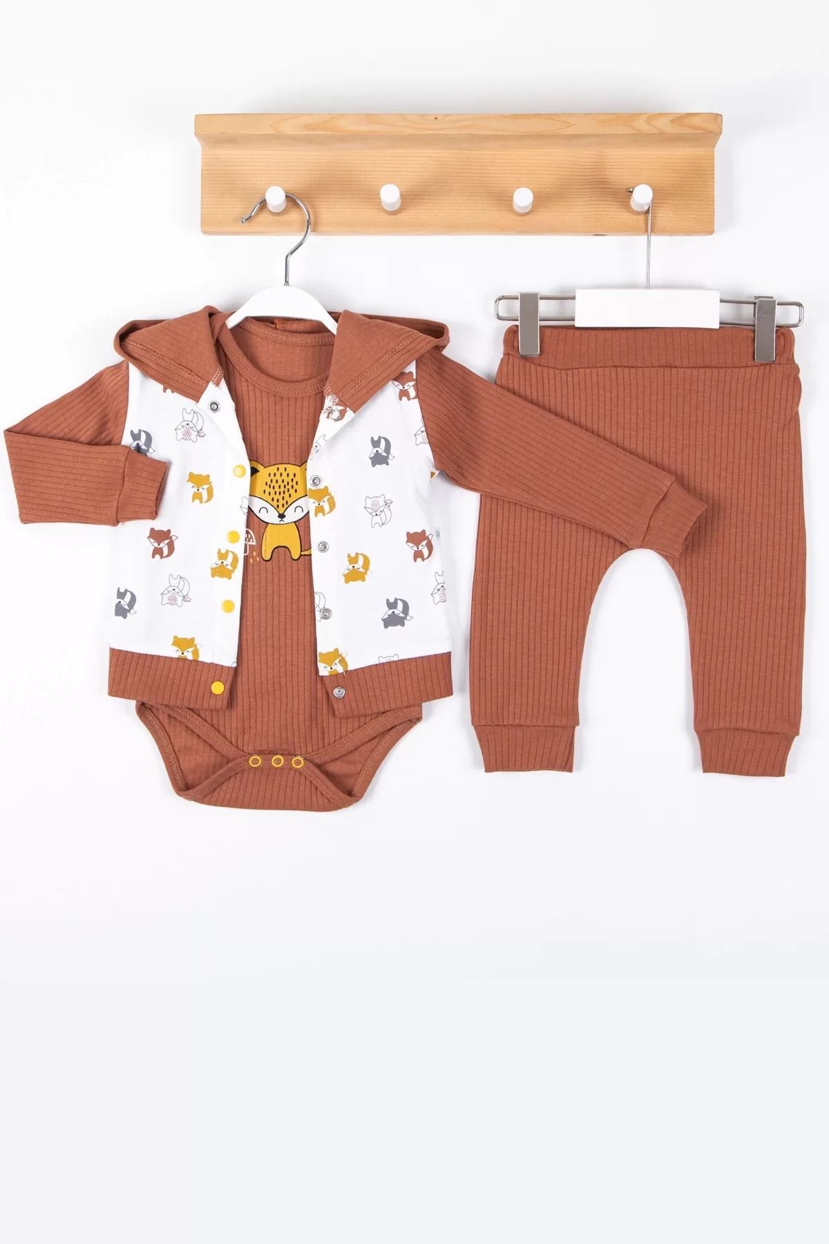 Shop58 Littie Nakışlı % 100 Pamuk Hırkalı 3'lü Erkek Takım