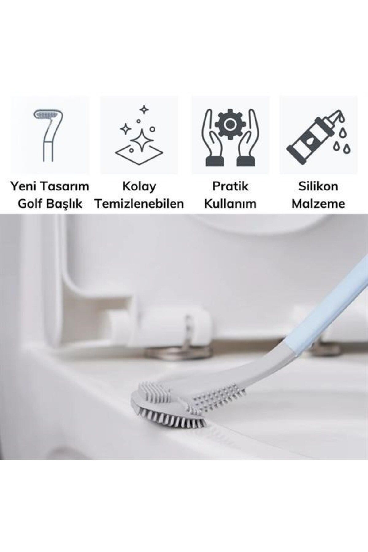 TimeStart Golf Tasarımlı Silikon WC Klozet Mutfak Temizlik Fırçası Kanca Hediyeli
