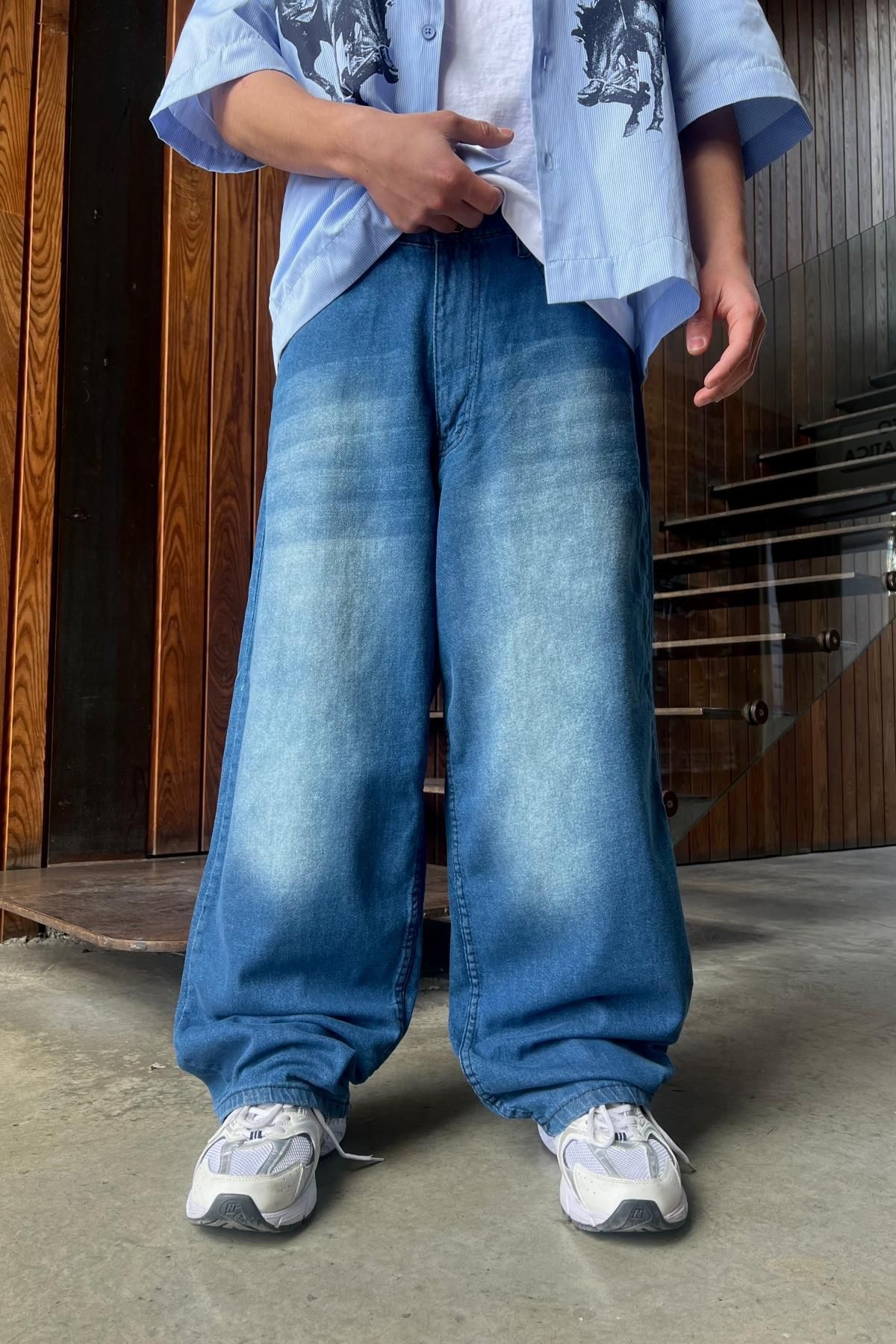 Jr.Crime Yıkama Efektli Mavi Baggy Jean Pantolon