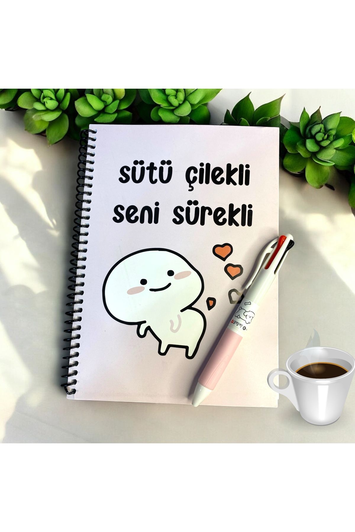 DKY SÜTÜ ÇİLEKLİ SENİ SÜREKLİ A5 KARELİ SPİRALLİ DEFTER KALEM SET