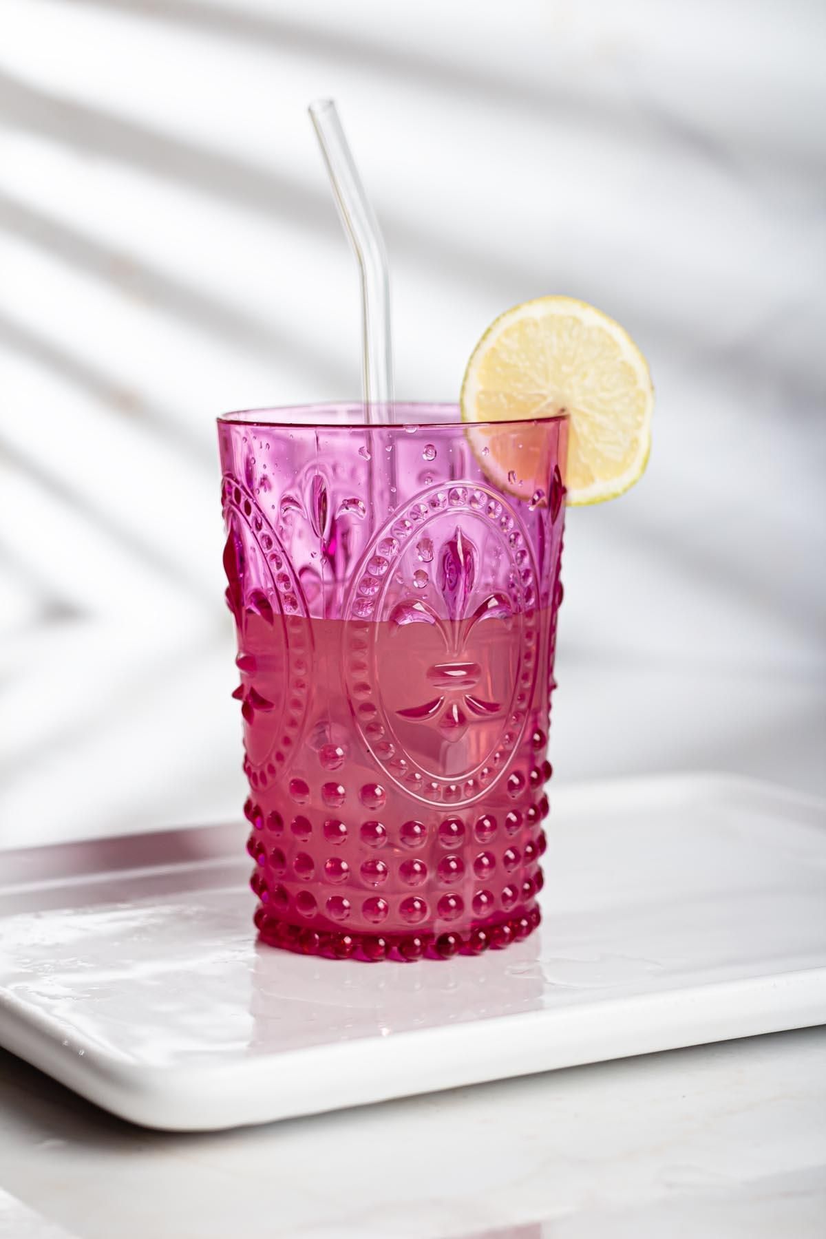 Shop58 Akrilik Pembe Tekli Kısa Bardak & Su Meşrubat Kahve Yanı Bardağı 400 ml ( Cam Değildir )