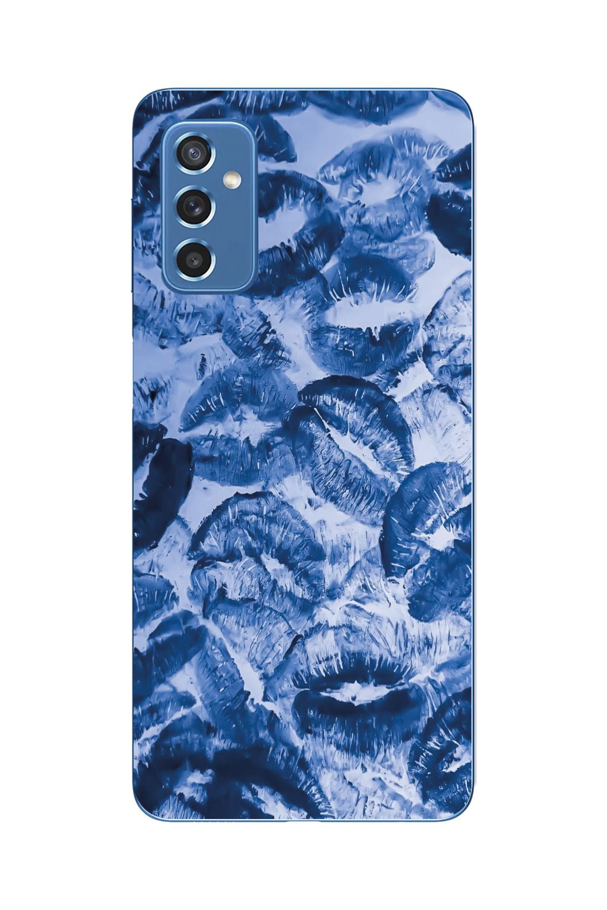 moonset Samsung Galaxy M52 Uyumlu Mavi Dudaklar Tasarımlı Baskılı Şeffaf Telefon Kılıfı