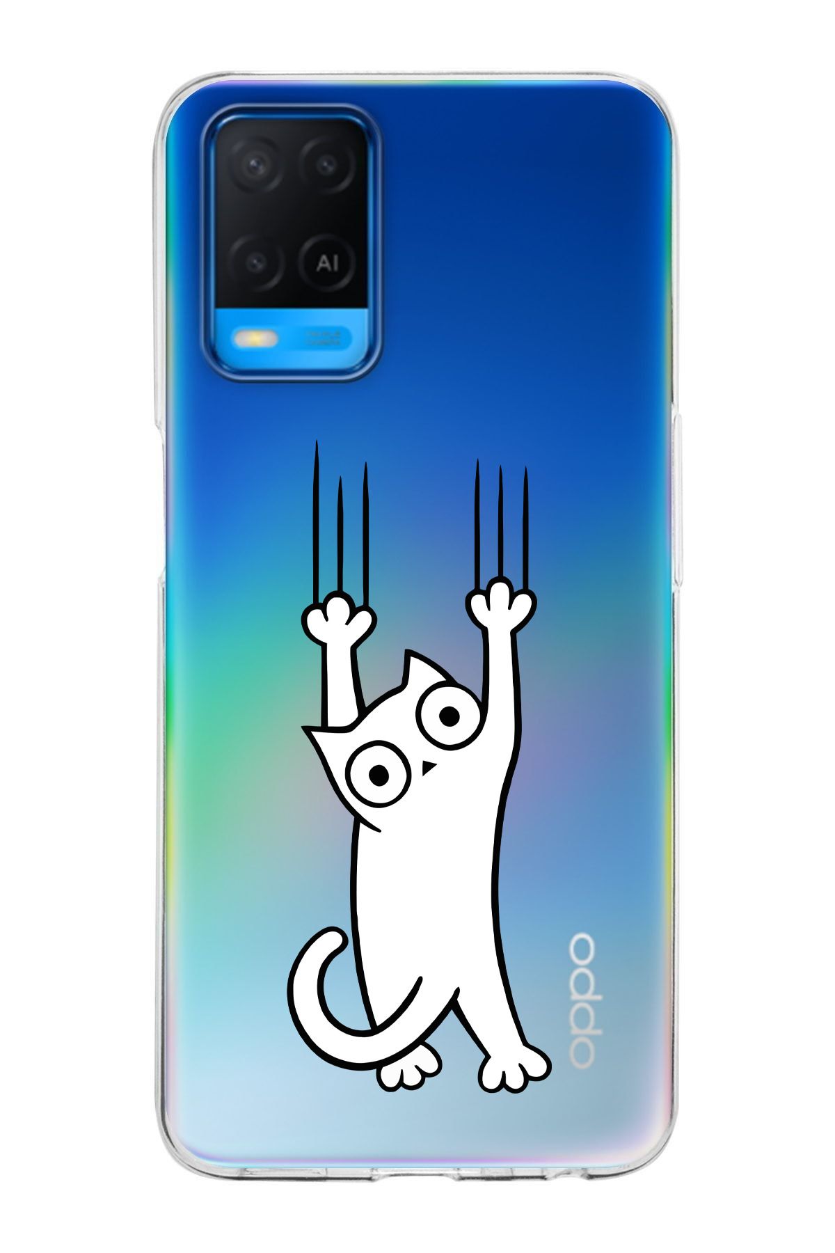 moonset Oppo A54 Uyumlu Kedi Tasarımlı Baskılı Şeffaf Telefon Kılıfı
