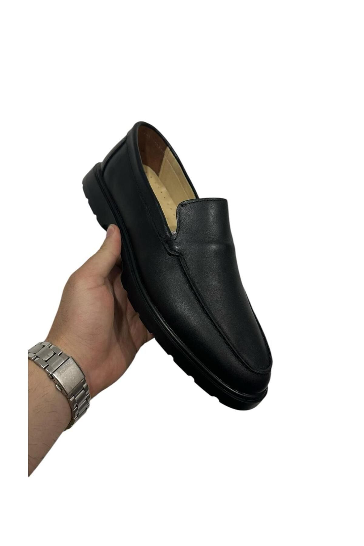 Greyybull Shoes siyah deri günlük rok loafer ayakkabı-siyah yazlık hafif rahat ayakkabı