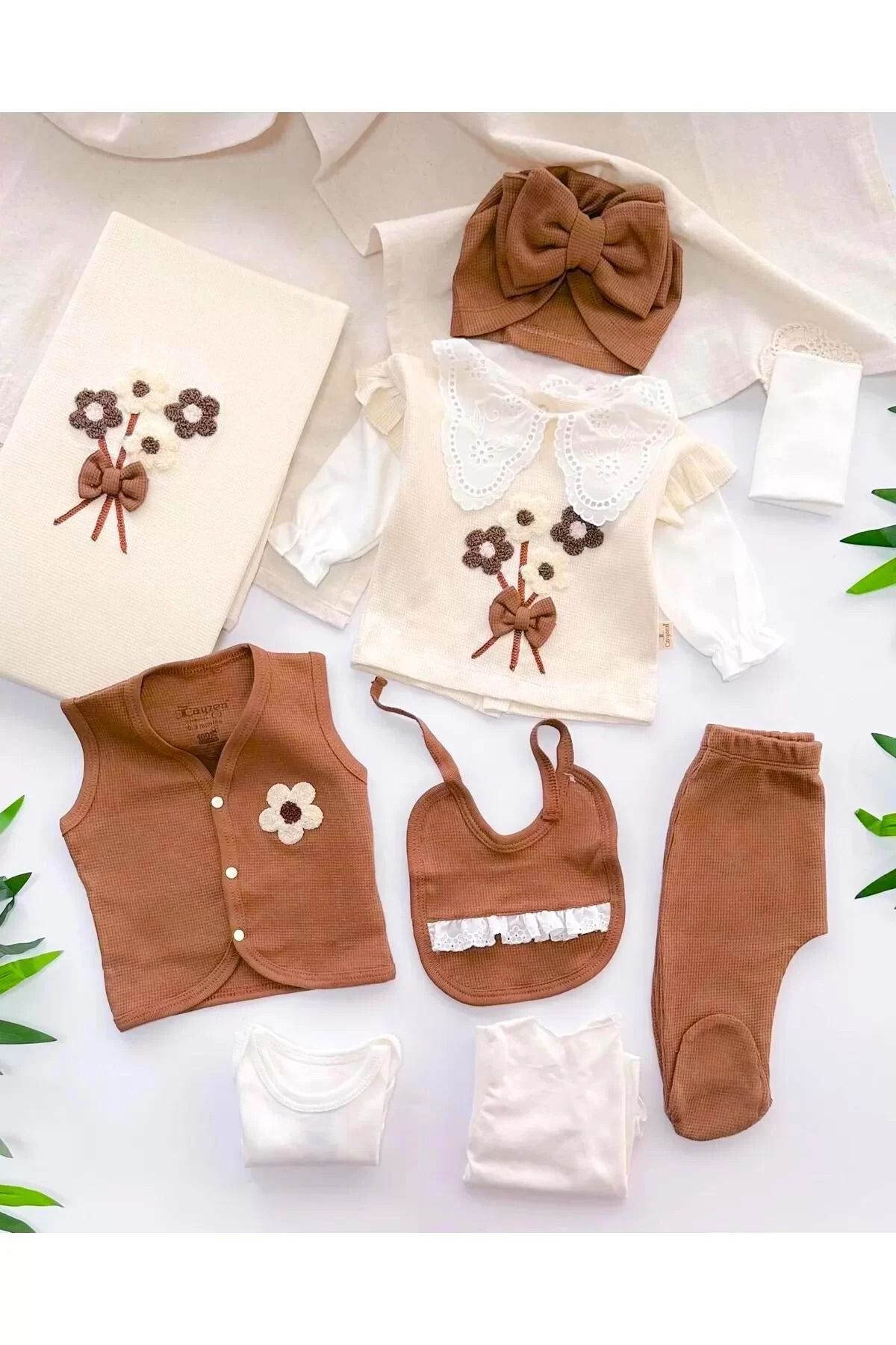 Shop58 Fiyonk Ve Çiçek Detaylı %100 Pamuk 10 Parça Bebek Hastane Çıkış