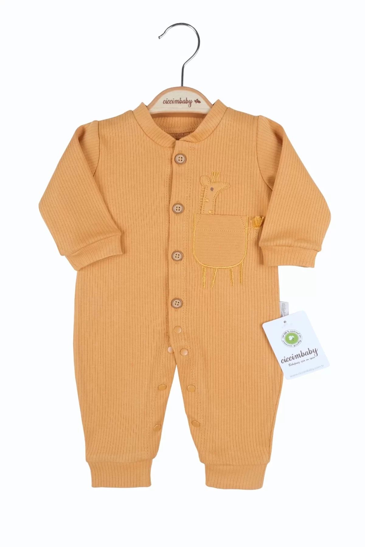 Shop58 Zürafa Nakışlı Cepli % 100 Pamuk Erkek Bebek Tulumu