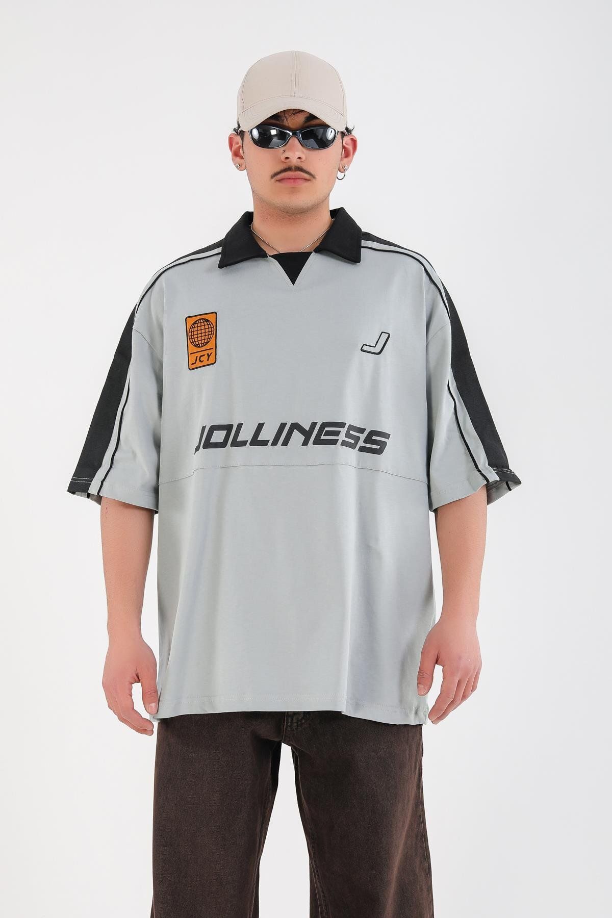 Jr.Crime Gri Polo Yaka Baskılı Oversize Jolliness Tshirt