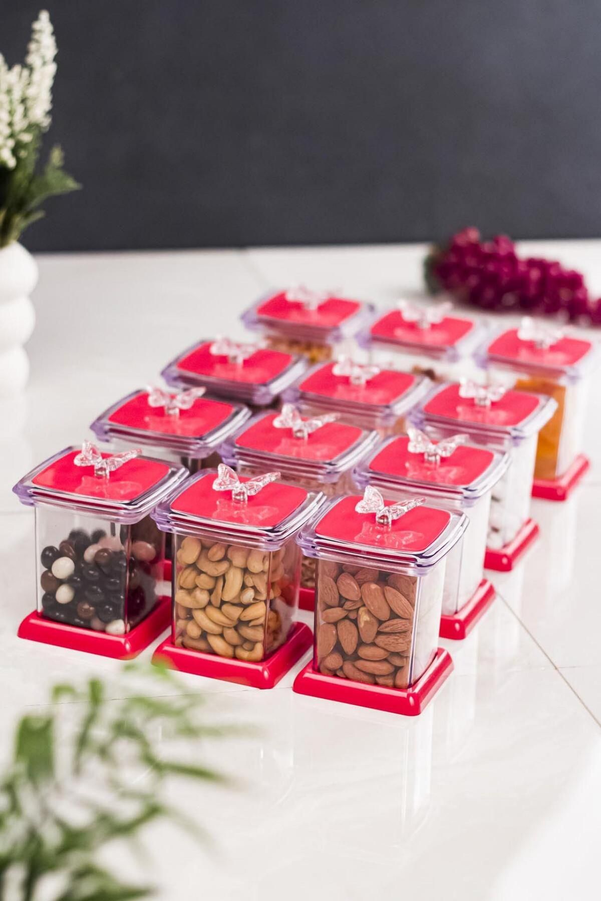 Shop58 Akrilik Fuşya 12 Li Baharat Kavanozu & Baharatlık & Baharatlık Seti 200 ML ( CAM DEĞİLDİR )