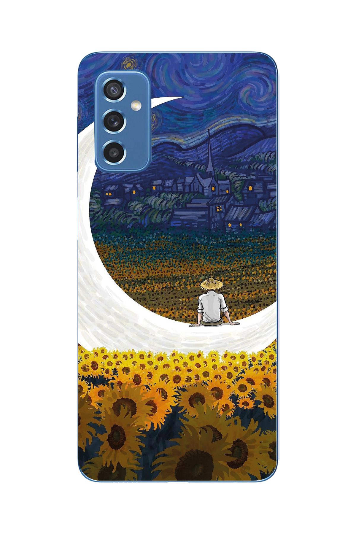 moonset Samsung Galaxy M52 Uyumlu Van Gogh Tasarımlı Baskılı Şeffaf Telefon Kılıfı