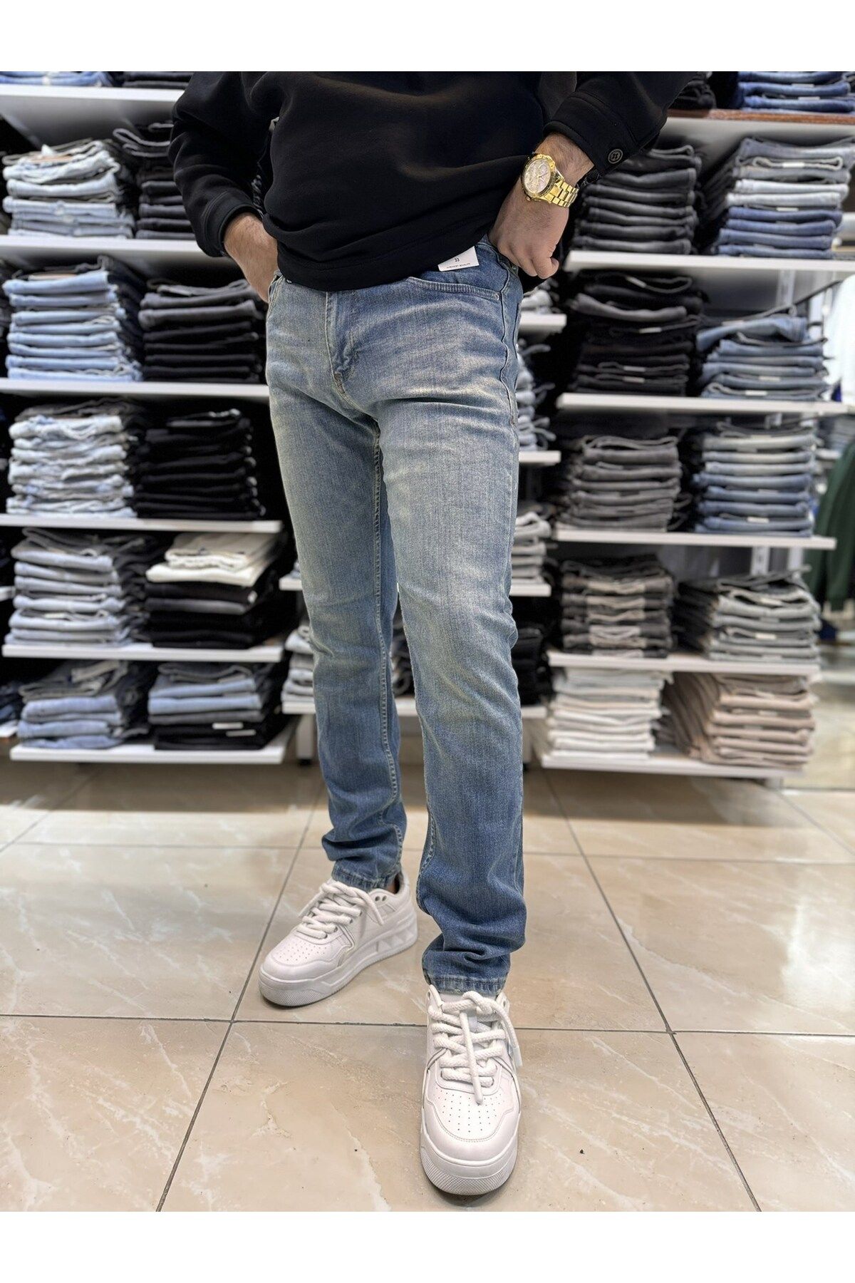 Casualmen32 Yeşil Yıkamalı Mavi Slim Fit Jean 116CslMa