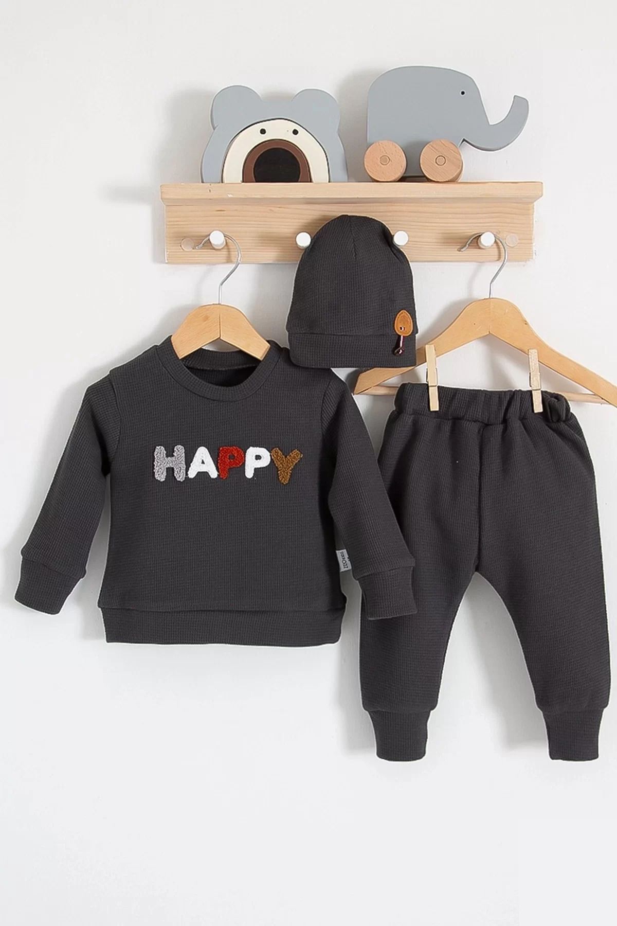 Shop58 Happy Nakışlı 2'li Pamuklu Erkek Bebek Takım