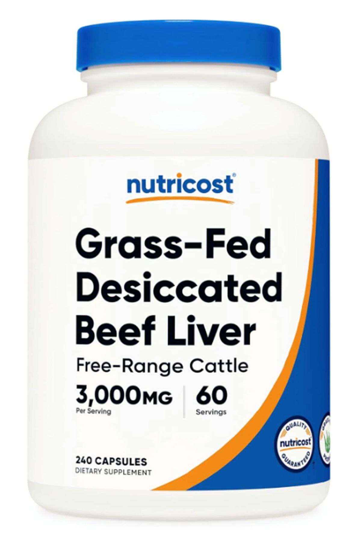 Nutricost Grass Fed Desiccated Beef Liver 3000mg Per Serv (750mg Per Cap), 240 Capsul 60 Servings.A