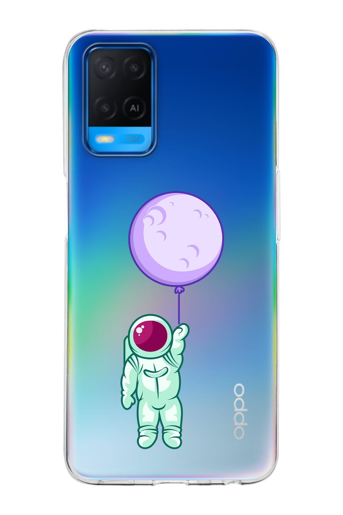 moonset Oppo A54 Uyumlu Astronot Tasarımlı Baskılı Şeffaf Telefon Kılıfı