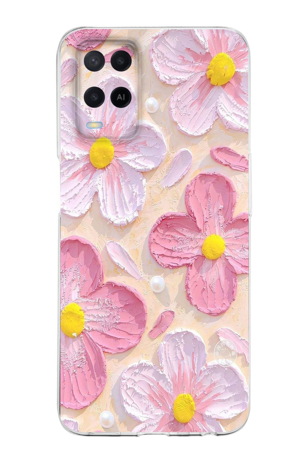 moonset Oppo A54 Uyumlu Pastel Çiçek Tasarımlı Baskılı Şeffaf Telefon Kılıfı