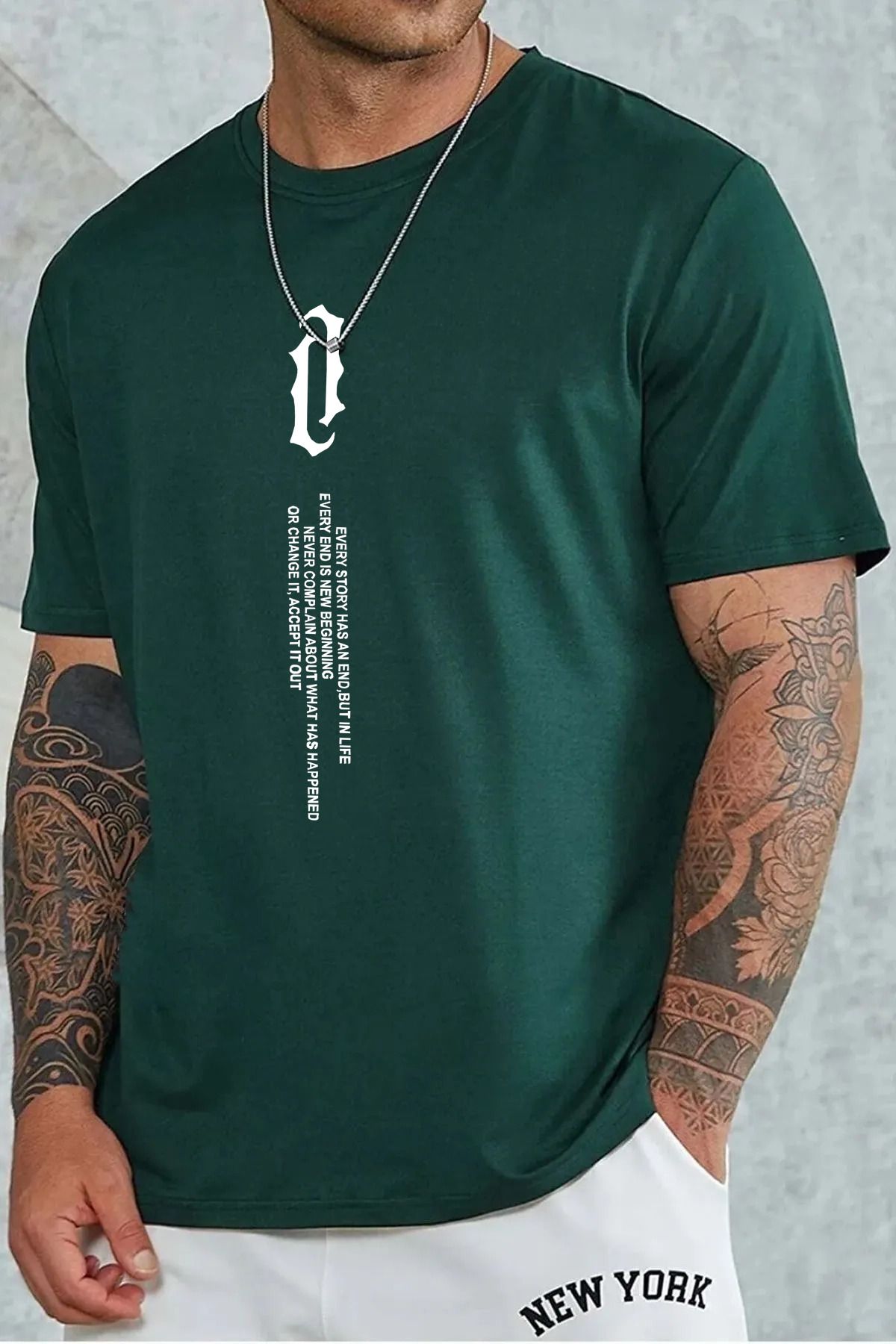 qavnas Unisex Story Baskılı Rahat Kesim Yeşil T-Shirt