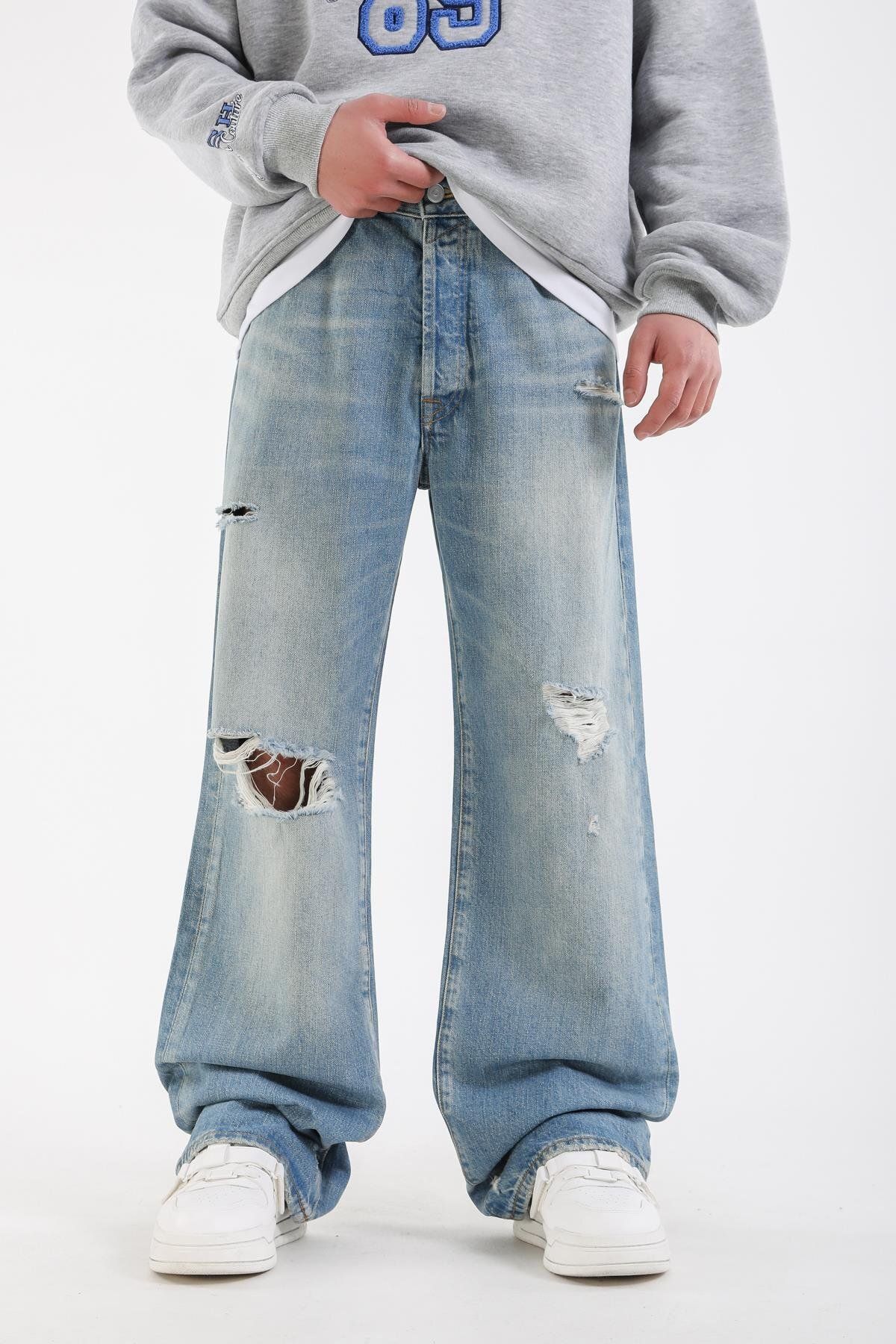Jr.Crime Yırtık Detay Açık Mavi Baggy Jean Pantolon