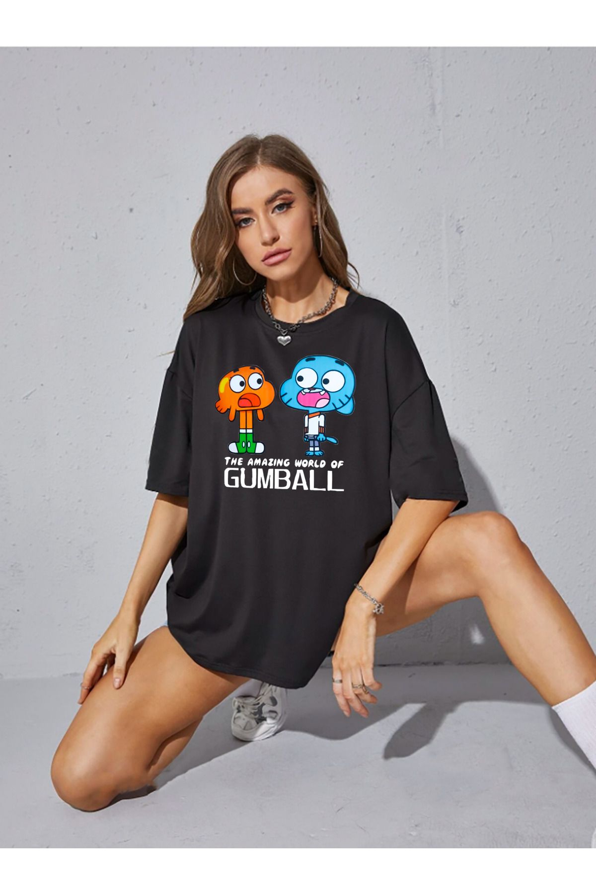 memowear Unisex Gumball Baskılı Rahat Kesim Siyah T-Shirt